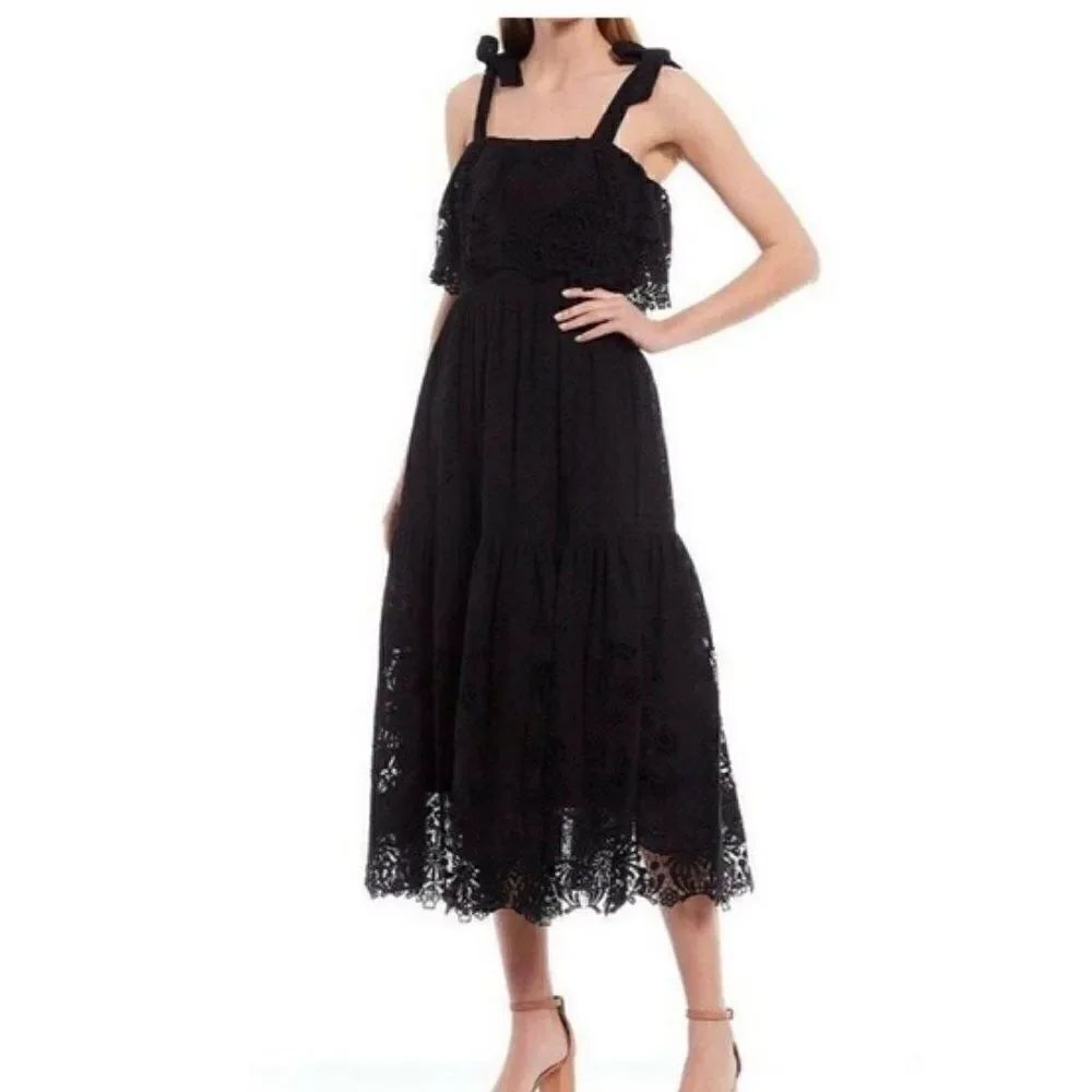 NWT Antonio Melani Black Eyelet Midi Dress 6